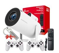 NEVERYOUYU Proyector con juegos integrados en más de 36.000 juegos retro mini proyector con WiFi y Bluetooth, proyector 2 en 1 de películas para juegos 4K con 2 controladores inalámbricos, regalos de