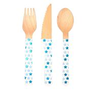 Neviti Little Star Blue-Wooden Cutlery-24 Pack Cubiertos de madera, color azul, 16.4 x 2 x 0.3 (775608)