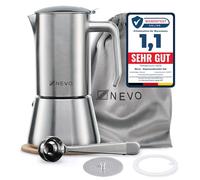 NEVO Cafetera de inducción de acero inoxidable, 6 tazas, libre de BPA y sostenible, para todo tipo de fuegos y camping, apta para lavavajillas, juego premium de cafetera moka - elegante para los