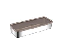 NevPuose Cheese Container For Fridge - Rectangle Stainless Steel Storage Tray, Kitchen Saver Container, Raised Bottom Strips Design | Home Bakery Supermarket Delicatessen Food Storage Accessory