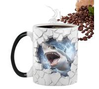 NevPuose Taza mágica de temperatura, cerámica reactiva al calor, efecto visual de transición de color, obra de arte de tiburón marino, exhibición de taza de café para bebidas calientes, regalo