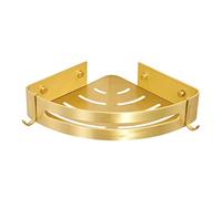 NevStp Estante de ducha esquinero para baño, estante de cocina rectangular de aluminio dorado cepillado con ganchos montado en la pared, estante de almacenamiento de gel de ducha, jabón, champú, cesta