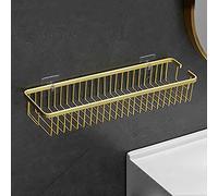 NevStp Estante Organizador de Baño de Aluminio Moderno, Estante Flotante de Oro Cepillado, 1 Estante, Montaje en Pared, 10 kg de Capacidad de Peso, Accesorios de Baño, Organizar Champú, Jabón, Cesta