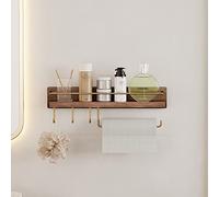 NevStp Estante organizador de madera maciza para ducha, estantes flotantes, accesorios de ducha, multifuncionales, baños, cocinas, dormitorio, estante de almacenamiento con gancho, toallero, rollo de