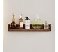 NevStp Estante organizador de madera maciza para ducha, estantes flotantes, accesorios de ducha, multifuncional, para baños, cocinas, dormitorios, con gancho, toallero, 60 cm