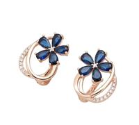 New 2025 Trend Blue Natural Zircon Stud Earrings For Women 585 Rose Gold Color Flower Earrings Daily Fine Vintage with For You Jewelry Fashion Accessories Creative Gift, Size, Stainless Steel, No