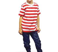 New Angies - Camiseta de verano unisex para niños, diseño de rayas rojas y blancas (edad de 5 a 6 años), Rojo/blanco, 5-6 años