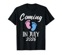 New Baby Coming In July 2026 Funny Baby Shower Boy Girl Camiseta