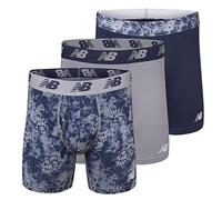 New Balance Calzoncillos Tipo bóxer de Rendimiento para Hombre con bragueta, Ropa Interior elástica Transpirable, Absorbe la Humedad, Cintura Suave (Pack de 3), Print/Steel/Pigment, Talla M