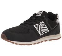 New Balance Girls 574 V1 Animal Lace-Up Sneaker, Black/White, 5 Big Kid