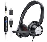 New Bee Auriculares con Microfono, Cascos con Microfono para PC,Auriculares USB c de 3,5 mm, Auriculares para Negocios/Conferencias/Skype Chat