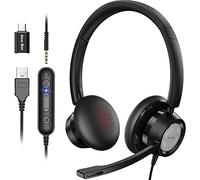 New Bee Auriculares con Microfono, Cascos USB con Microfono para PC, Auriculares USB 3.5 mm, Auriculares para Negocios/Conferencias/Skype Chat