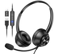 New Bee Auriculares con Microfono PC, Auriculares Teleoperador USB,Cascos con Microfono con USB-A y USB-C,para Call Center/Conferencias Telefónicas/Chat Skype/Cursos Online