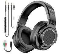 New Bee - Auriculares de estudio, auriculares over-ear con controladores de 50 mm y cable, auriculares de cable con conector de 6,35 y 3,5 mm para estudio, DJ, podcast, monitor