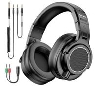 New bee Auriculares de monitor de estudio con controladores de 50 mm, conectores dobles (3,5 mm/6,35 mm) y auriculares giratorios de 180° para DJ, grabación, podcast