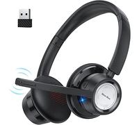 New Bee Auriculares Inalambricos con Microfono, Cascos USB Dongle de Silencio para el Trabajo/PC/Oficina/Zoom/Skype(Negro)