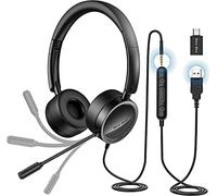 New Bee Auriculares Micrófono PC Auriculares Telefono USB/3.5mm Sonido estéreo Claro Cascos Business para Skype Softphone Centros de Llamadas Cursos Online(5 Piezas)