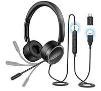 New Bee Auriculares Micrófono PC Auriculares Telefono USB/3.5mm Sonido estéreo Claro Cascos Business para Skype Softphone Centros de Llamadas Cursos Online(1 Pieza)