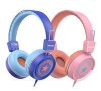 New Bee Paquete de 2 auriculares para niños con micrófono, 85 dB/94 dB, volumen seguro limitado, auriculares plegables con cable para niños pequeños, para escuela, viajes, Mac, Android, Kindle, tablet