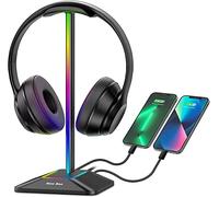 New Bee Soporte Auriculares, Soporte Cascos Gaming RGB para Juegos con Cargador USB Tipo C y Transferencia de Datos, Universal, para Todos los Auriculares de Escritorio (Negro)