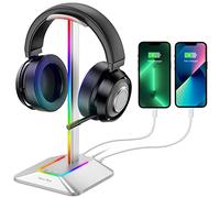 New Bee - Soporte para Auriculares RGB con Cargadores USB Tipo C y Transferencia de Datos Universal para Auriculares y Auriculares para Juegos para Todos los Auriculares (Plateado)
