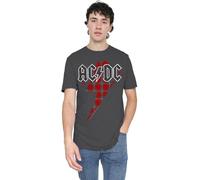 new boundary designs, inc. AC/DC Plaid Bolt Heather Camiseta, Gris Oscuro, L Unisex Adulto