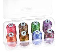 New brothread - 15 Opciones - 8 Carrete a presión de 1000m cada Poliéster Máquina Bordado Hilo con caja de almacenamiento de plástico para bordar y acolchar - Variegated Colour1