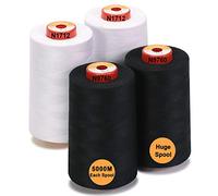 New brothread - 28 Opciones - 4 Bobinas Grandes de 5000M hilo de coser de poliéster todo propósito 40S/2 (Tex27) para coser, acolchar, patchwork, remalladora y overlock - 2 White + 2 Black