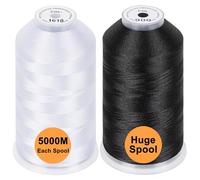 New brothread Conjunto de 2 (Blanco+Negro) Poliéster Bordado Máquina Hilo Grande carrete 5000M para todas las máquinas de bordado