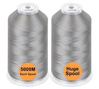 New brothread Conjunto de 2 Poliéster Bordado Máquina Hilo Grande Carrete 5000M para Todas Las máquinas de Bordado - Silver