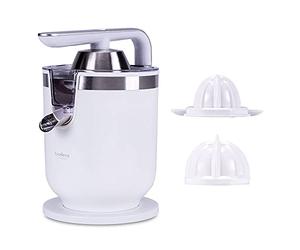 NEW CHEF - Exprimidor Eléctrico Zumo de Palanca Juicer Excellence Blanco (300W), 2 Tamaños Cono, con Función Antigoteo y ON/OFF Automático. Exprimidor Semiprofesional Desmontable y Fácil de Limpiar