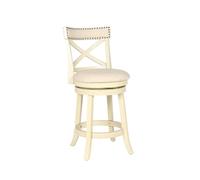 New Classic Furniture York - Taburete de bar giratorio con respaldo abierto y asiento y respaldo tapizados de tela, 24 pulgadas, color blanco antiguo