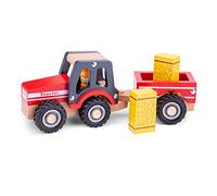 New Classic Toys - Tractor con Remolque (11943) | Vehículo de granja, tractor de madera, set de juego de granja, juguete para empujar, juego de vehículos, desde 18 meses