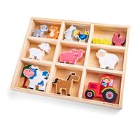 New Classic Toys Woet® Set de Animales de Granja de Juguete de Madera para Niños - 12 Piezas en Caja de Madera - Figuras para Juego de Mundo Pequeño - Juguete de Imitación - A Partir de 2 Años