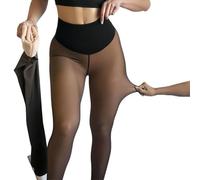 New Compression Band & One Seam Option, The Original Magic Fleece Lined Leggings, Plus Size Warm Tights (Tan,XS/S)
