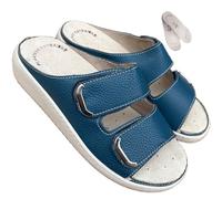 new confort Zapatillas de mujer con de piel sintética ajustables y confort PREST1GE Nuvola plantilla memory extraíble también plantillas a medida, Azul vaquero, 38 EU