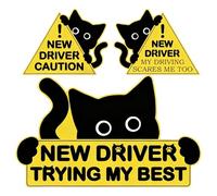 New Driver Sticker, Black Cat Decal, Automotive Body Decals, 3 Piece Set for Drivers Road Trips Daily Commuting Outdoor Events Parking Lots Highway Driving Weekend Outings Suvs Rvs Use