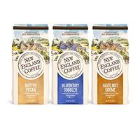 New England Coffee Paquete surtido - Mantequilla de nueces pecanas arándanos adoquines crema de avellanas bolsa de 11 onzas (paquete de 3)
