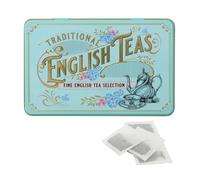 New English Teas | Caja regalo lata metal con filtros té negro English Breakfast, Earl Grey, negro tarde - 24 filtros x 3 sabores (144 gramos)