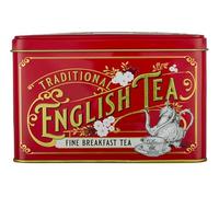 New English Teas Lata de té victoriana vintage en rojo baya con 40 bolsitas de té inglés para desayuno