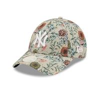 New Era 9FORTY Gorra para mujer, con estampado floral MLB New York Yankees, beige/blanco