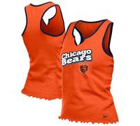 New Era Camiseta sin mangas naranja Chicago Bears con dobladillo de lechuga y cuello de muesca para mujer