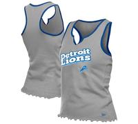 New Era Camiseta sin mangas plateada de Detroit Lions con dobladillo de lechuga y cuello de muesca para mujer