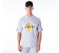 New Era Camiseta Unisex de Gran tamaño con Panel de la NBA de Los Angeles Lakers, Color Gris Jaspeado, Color Morado