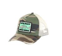 New Era Distressed Live Bait Fish Patch Camouflage A-Frame Adjustable Trucker Cap - One-Size