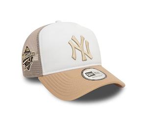 New Era Gorra de béisbol New York Yankees E-Frame Camionero Gorra World Series Logotipo del Equipo NY Snapback Blanco Beige
