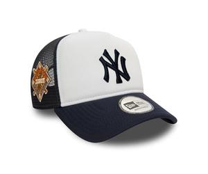 New Era MLB Aficionado Accesorio Gorra de Camionero New York Yankees Logotipo del Equipo World Series Sombrero Ajustable Malla Blanco Azul