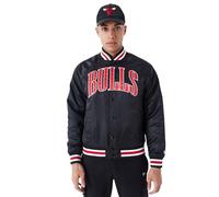 New Era NBA Applique Satin Chicago Bulls - Chaqueta bomber negra, talla M, Negro , M