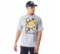 New Era NBA Flame Print Camiseta de Gran tamaño Los Angeles Lakers Gris Jaspeado Amarillo