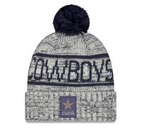 New Era Sombrero de punto gris con pompón para hombre de los Dallas Cowboys 2025 Sideline para clima frío